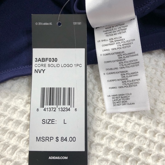 Adidas Swimsuit Women’s Size L Navy Blue white Logo NEW‎ - Picture 3 of 7